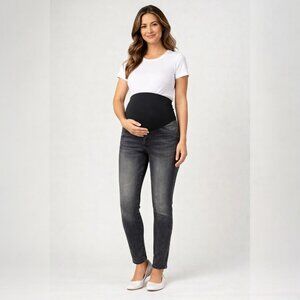 Haute Mama Maternity Full Belly Band Faded Charcoal Stretch Skinny Jeans M